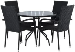 Veke Cafe-Puro Pyöreä 4-hengen Ruokailuryhmä Musta