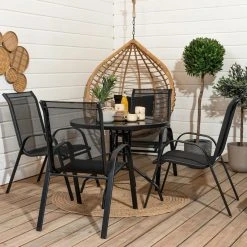 Veke Cafe-Feel Textline Pyöreä 4-hengen Ruokailuryhmä Musta -Veke kauppa Cafe feel 4 hengen ruokailuryhma web 8