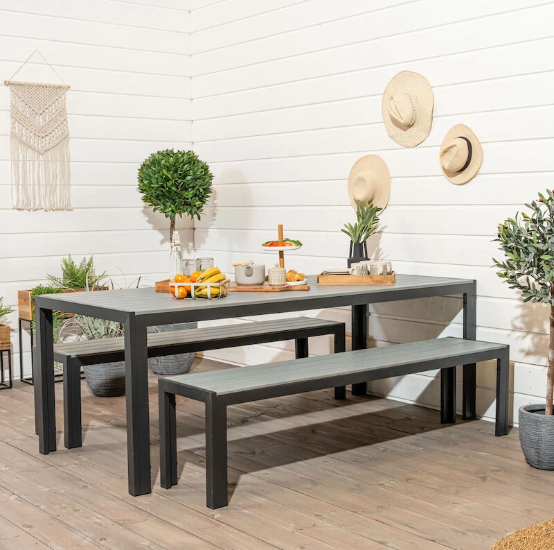 Veke Saarni Aintwood Ruokailuryhmä Penkeillä 6-hengen Musta/harmaa 4 Veke Saarni Aintwood Ruokailuryhmä Penkeillä 6-hengen Musta/harmaa - Image 4