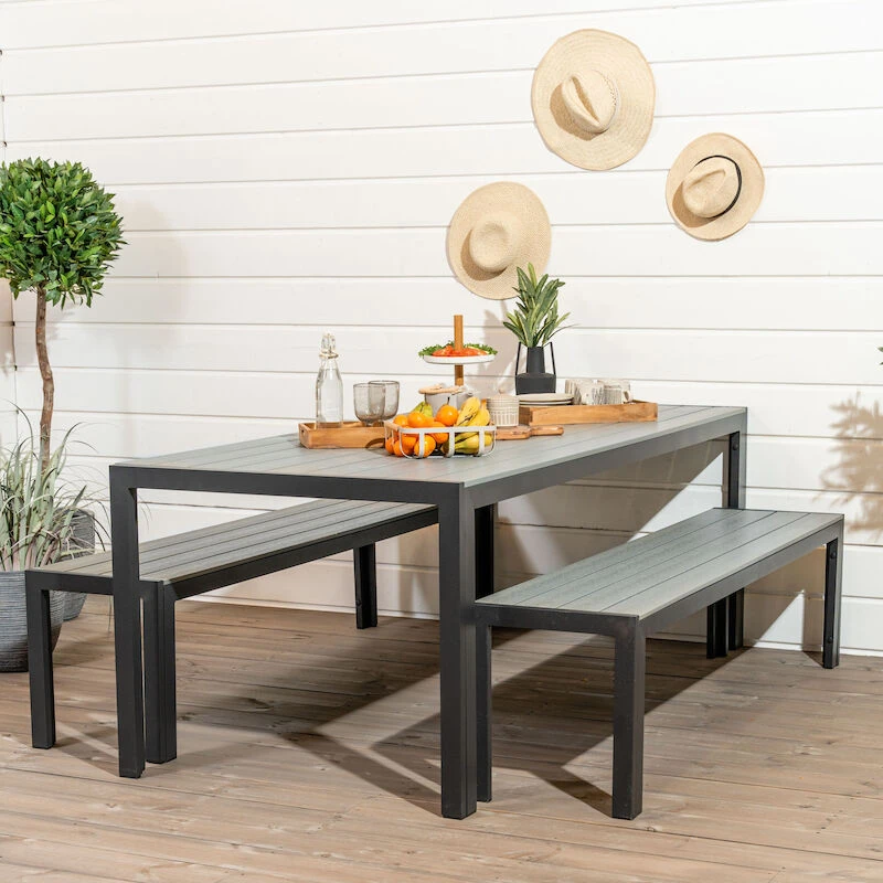 Veke Saarni Aintwood Ruokailuryhmä Penkeillä 6-hengen Musta/harmaa 1 Veke Saarni Aintwood Ruokailuryhmä Penkeillä 6-hengen Musta/harmaa