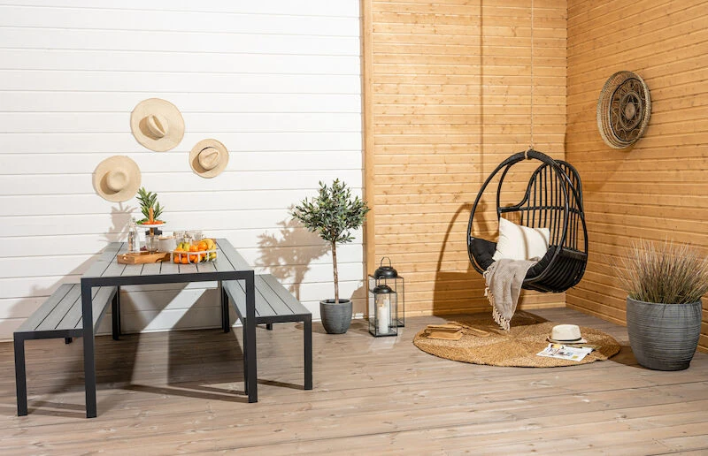 Veke Saarni Aintwood Ruokailuryhmä Penkeillä 6-hengen Musta/harmaa 3 Veke Saarni Aintwood Ruokailuryhmä Penkeillä 6-hengen Musta/harmaa - Image 3