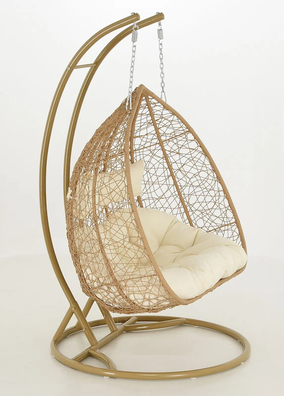 Veke Tupla Kahden Istuttava Riipputuoli Telineellä Luonnonväri/valkoiset Pehmusteet - Image 5