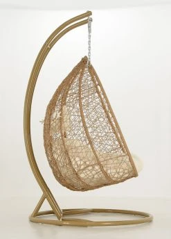 Veke Tupla Kahden Istuttava Riipputuoli Telineellä Luonnonväri/valkoiset Pehmusteet