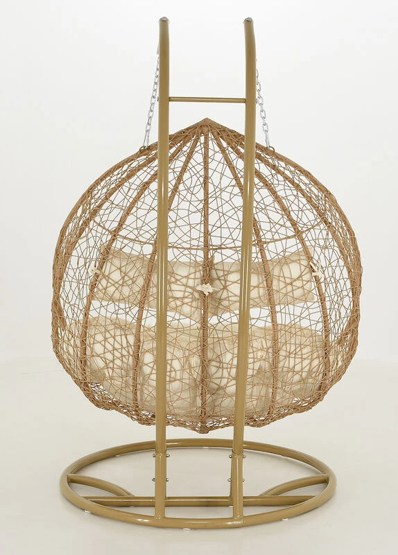 Veke Tupla Kahden Istuttava Riipputuoli Telineellä Luonnonväri/valkoiset Pehmusteet - Image 6