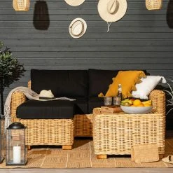 Veke Vorona 3-istuttava Rottinkisohva Luonnonväri/musta Pehmuste