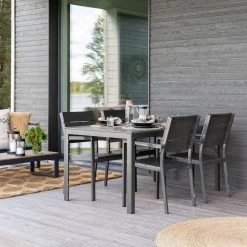 Veke Saari Aintwood 4-hengen Ruokailuryhmä Tummanharmaa