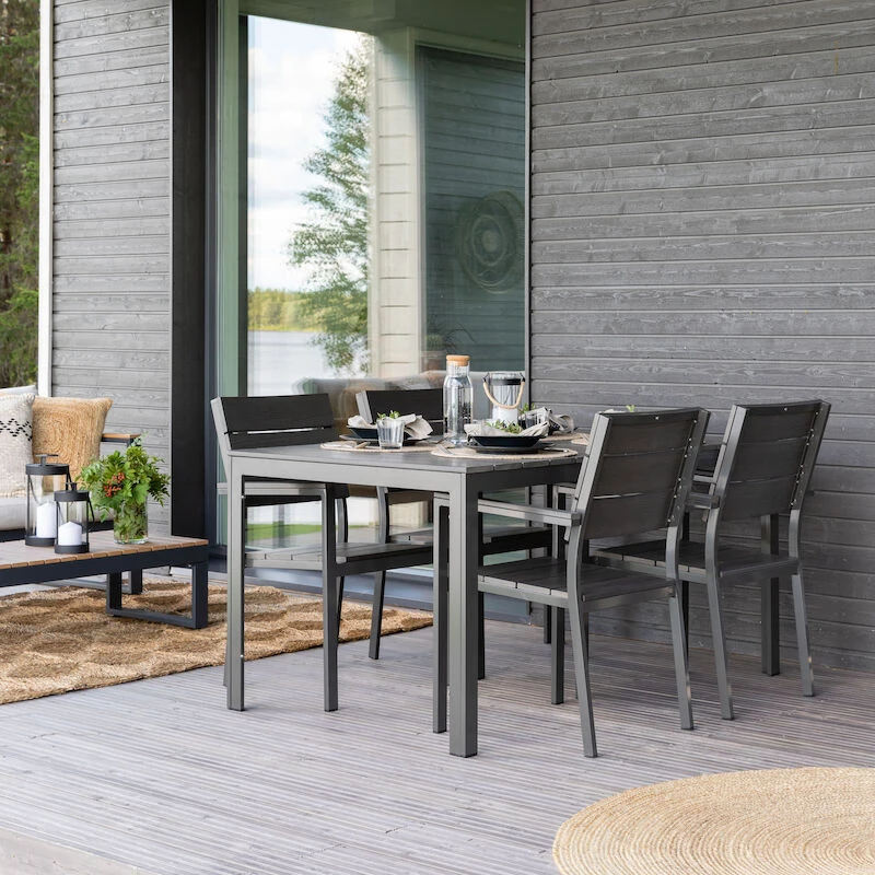 Veke Saari Aintwood 4-hengen Ruokailuryhmä Tummanharmaa 1 Veke Saari Aintwood 4-hengen Ruokailuryhmä Tummanharmaa