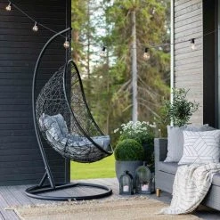 Veke Skagen Riippukeinu Ja Teline Musta, Vaaleanharmaa Pehmuste