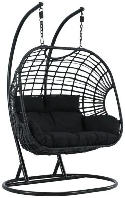 Veke Tie Kahden Istuttava Riipputuoli Jalustalla Musta, Musta Pehmuste -Veke kauppa tie kahden istuttava riipputuoli ja teline sivu