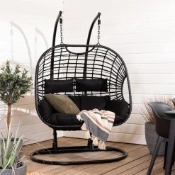 Veke Tie Kahden Istuttava Riipputuoli Jalustalla Musta, Musta Pehmuste -Veke kauppa tie kahden istuttava riipputuoli telineella web 7