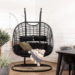 Veke Tie Kahden Istuttava Riipputuoli Jalustalla Musta, Musta Pehmuste -Veke kauppa tie kahden istuttava riipputuoli telineella web 9