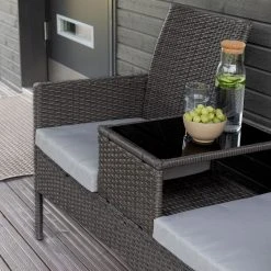 Veke Tupla Puutarhapenkki Pöydällä Tummanharmaa Polyrottinki, Harmaat Pehmusteet -Veke kauppa tupla puutarhapenkki poydalla tummanharmaa web 6